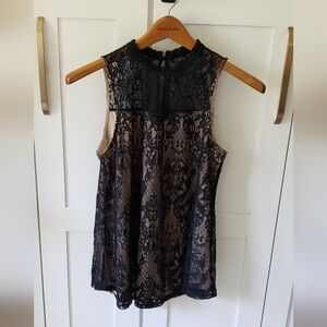 Fortune and Ivy Blouse Womens L Black Lace Sleeveless Top Elegant Chic
